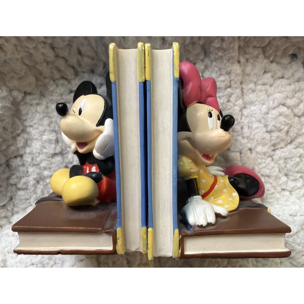 Vintage Mickey & Minnie Mouse Bookends Walt Disney Book Ends Straps Blue